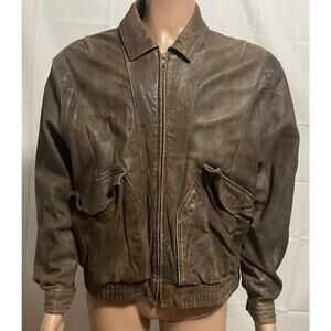 Vintage Philippe Monet Bomber Style Leather Jacket Mens Size L 46 Distressed